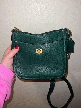 Coach Dark Green Pebbled Leather Crossbody with Gold Hardware